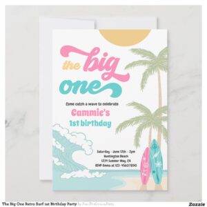The Big One Retro Surf 1st Birthday Party Invitation
