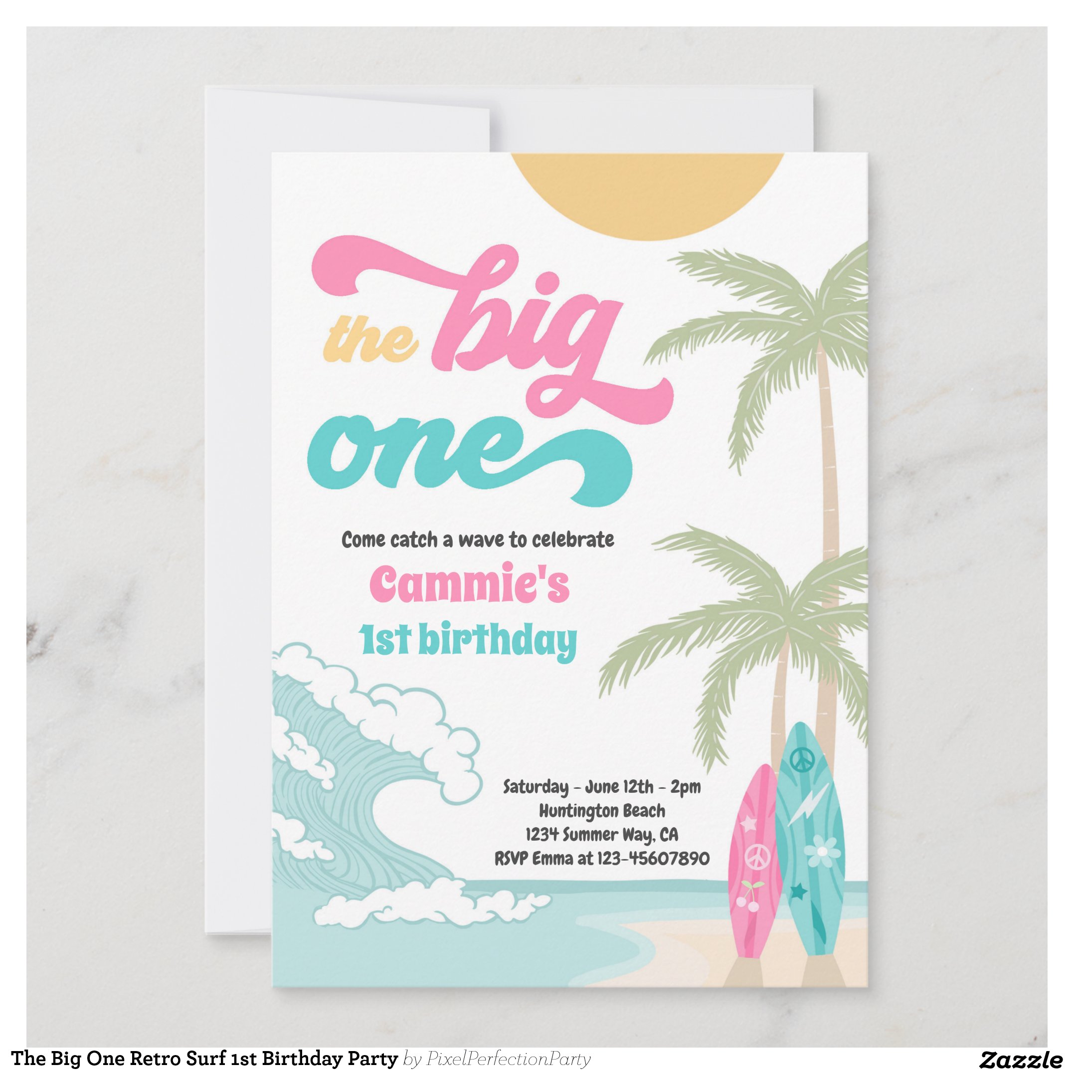 The Big One Retro Surf 1st Birthday Party Invitation