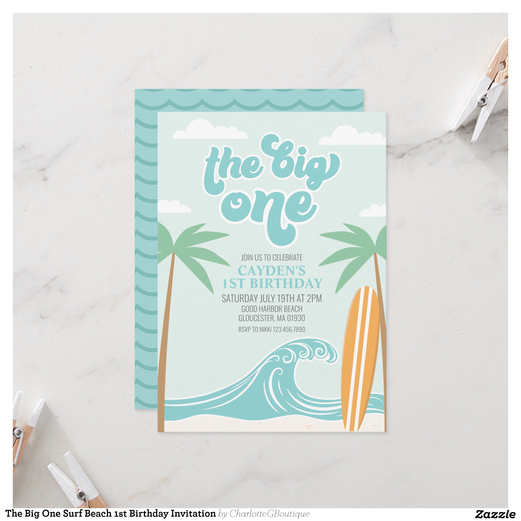 The Big One Surf Beach 1st Birthday Invitation