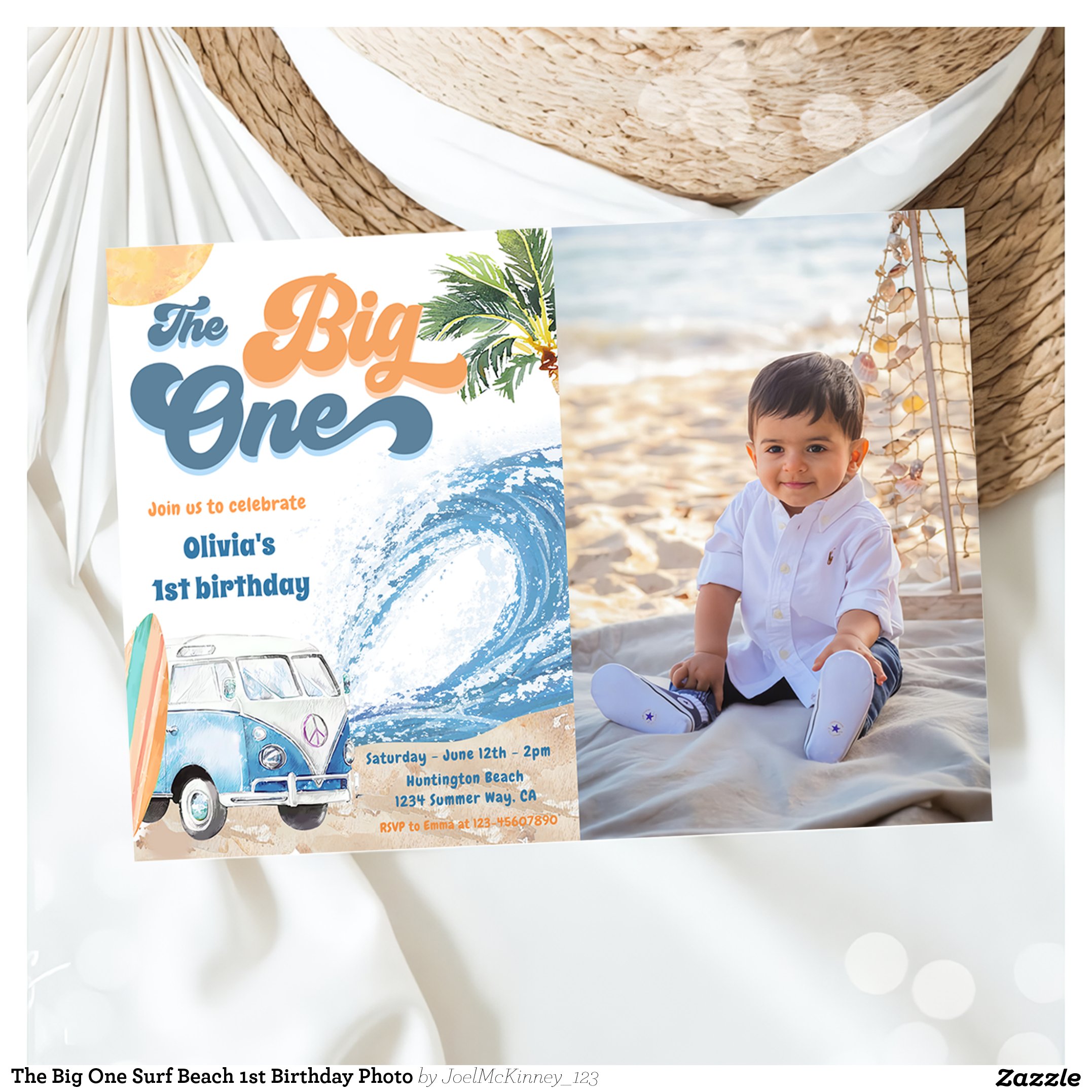 The Big One Surf Beach 1st Birthday Photo Invitation