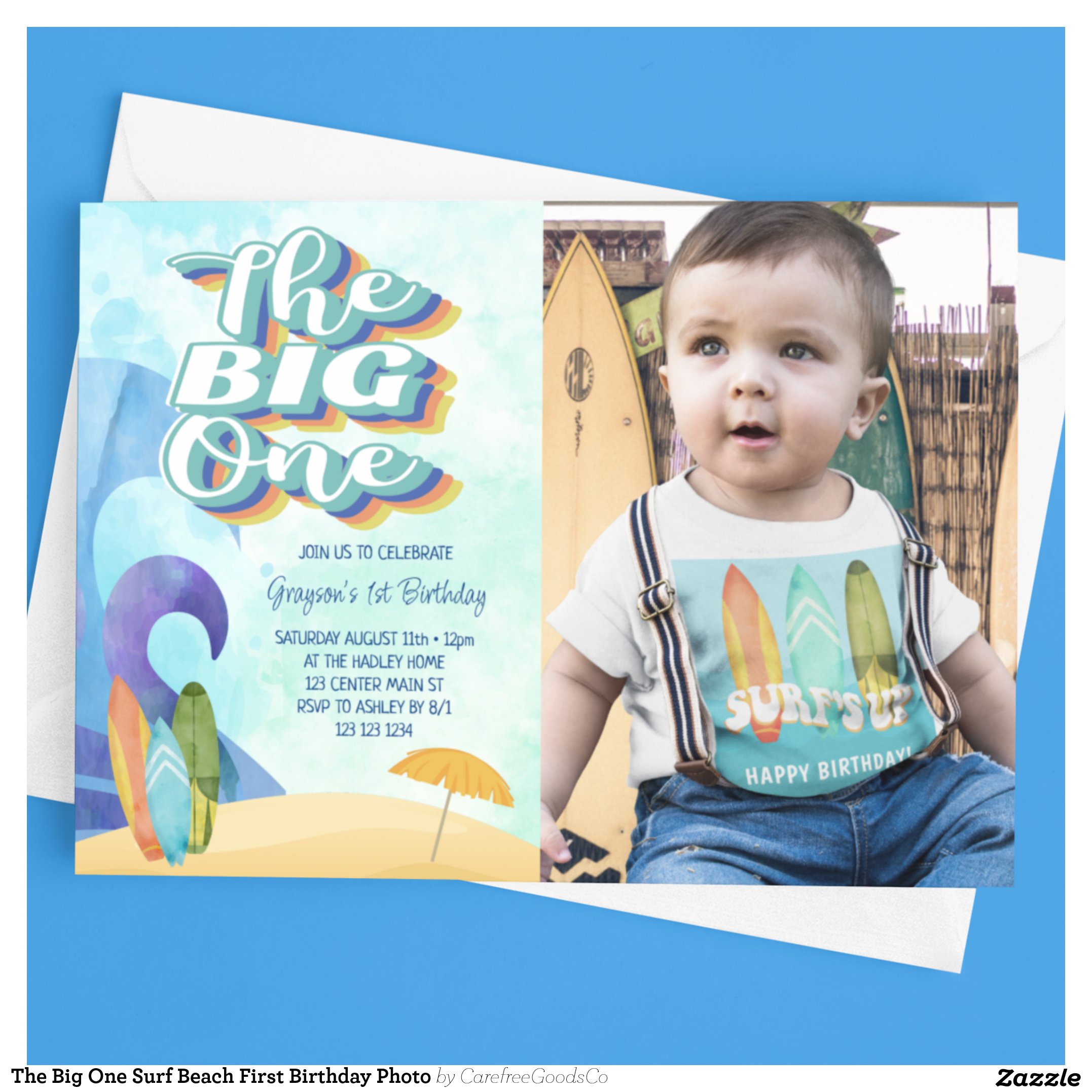 The Big One Surf Beach First Birthday Photo Invitation