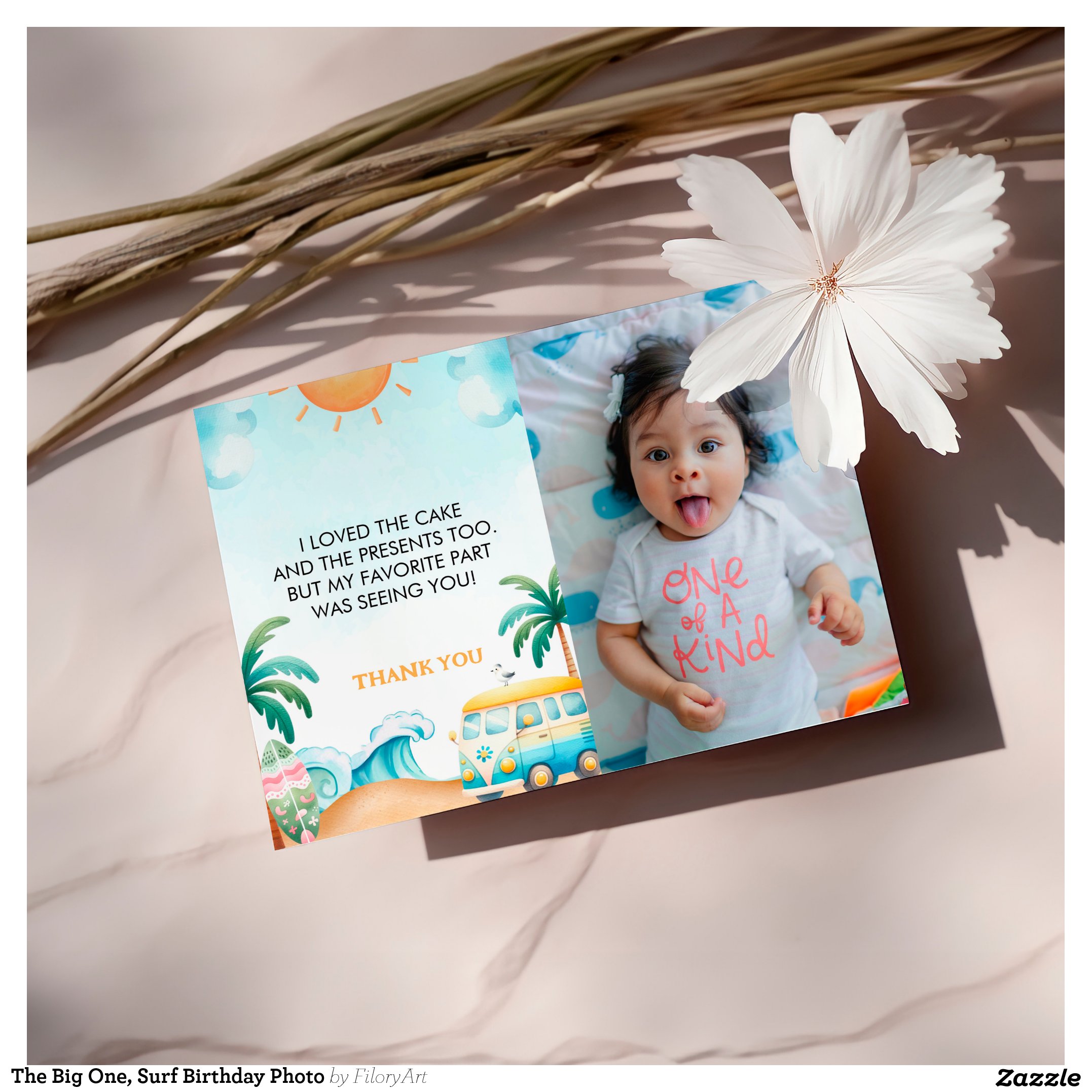 The Big One, Surf Birthday Photo Thank You Card