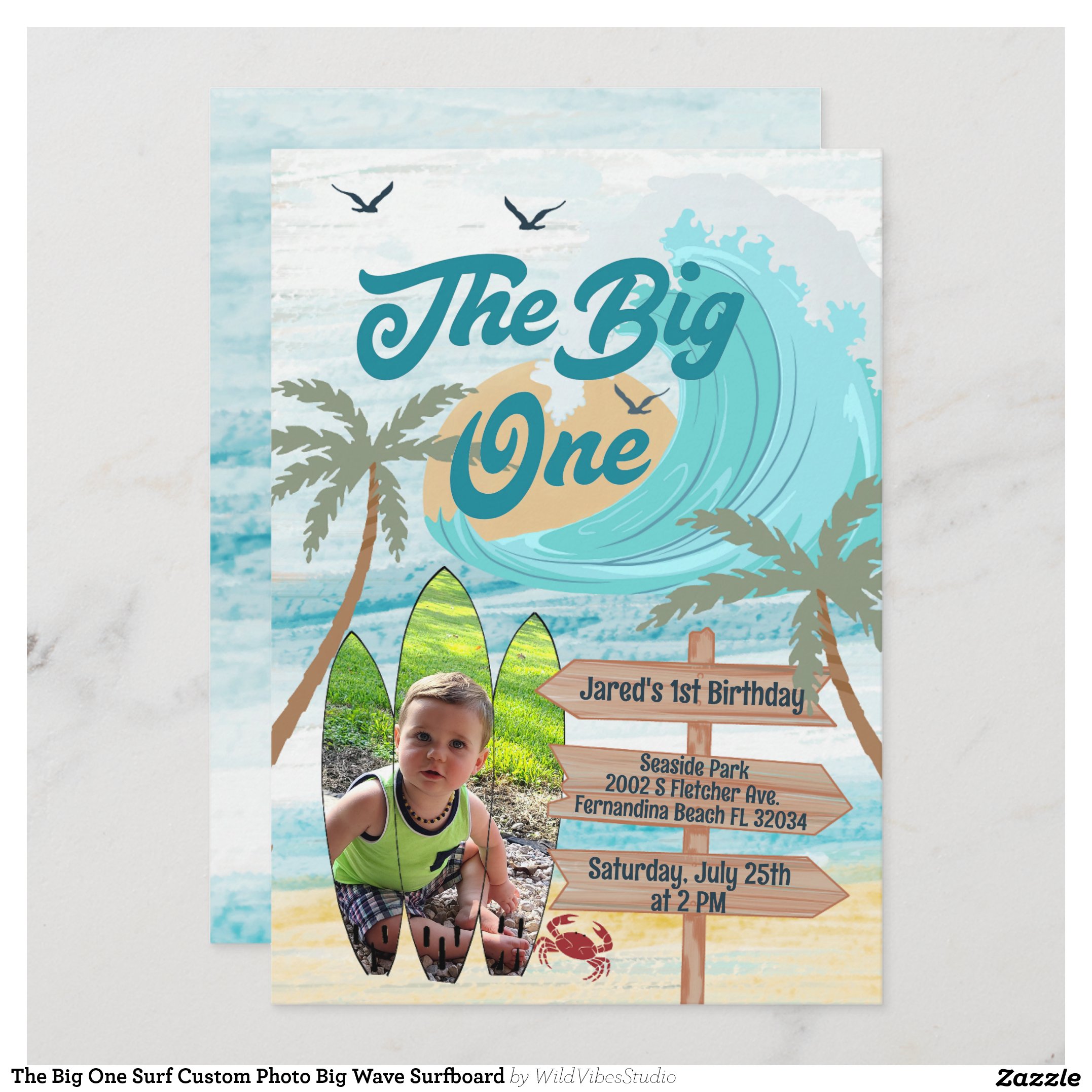 The Big One Surf Custom Photo Big Wave Surfboard Invitation