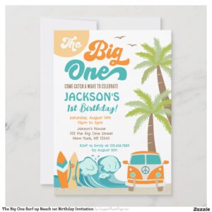 The Big One Surf up Beach 1st Birthday Invitation