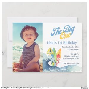 The Big One Surfer Baby First Birthday Invitations