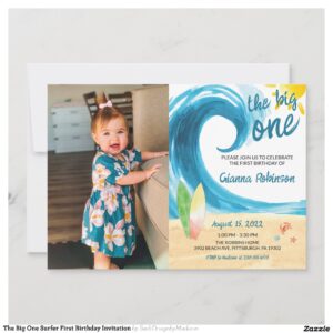 The Big One Surfer First Birthday Invitation