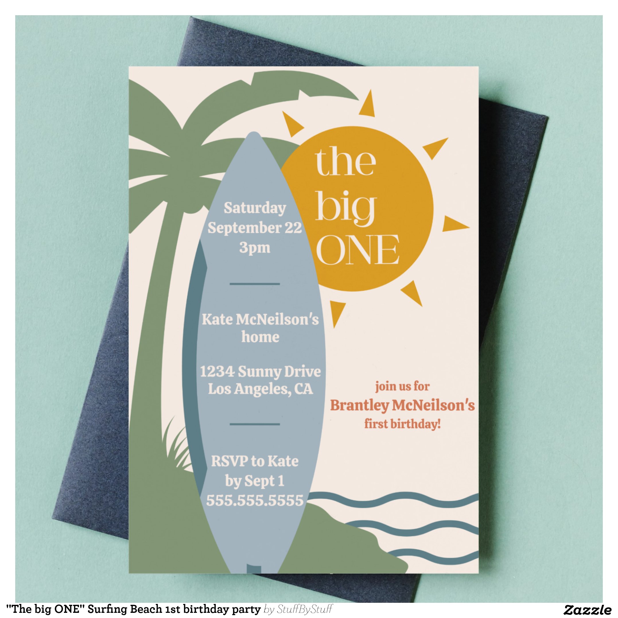 "The big ONE" Surfing Beach 1st birthday party Invitation
