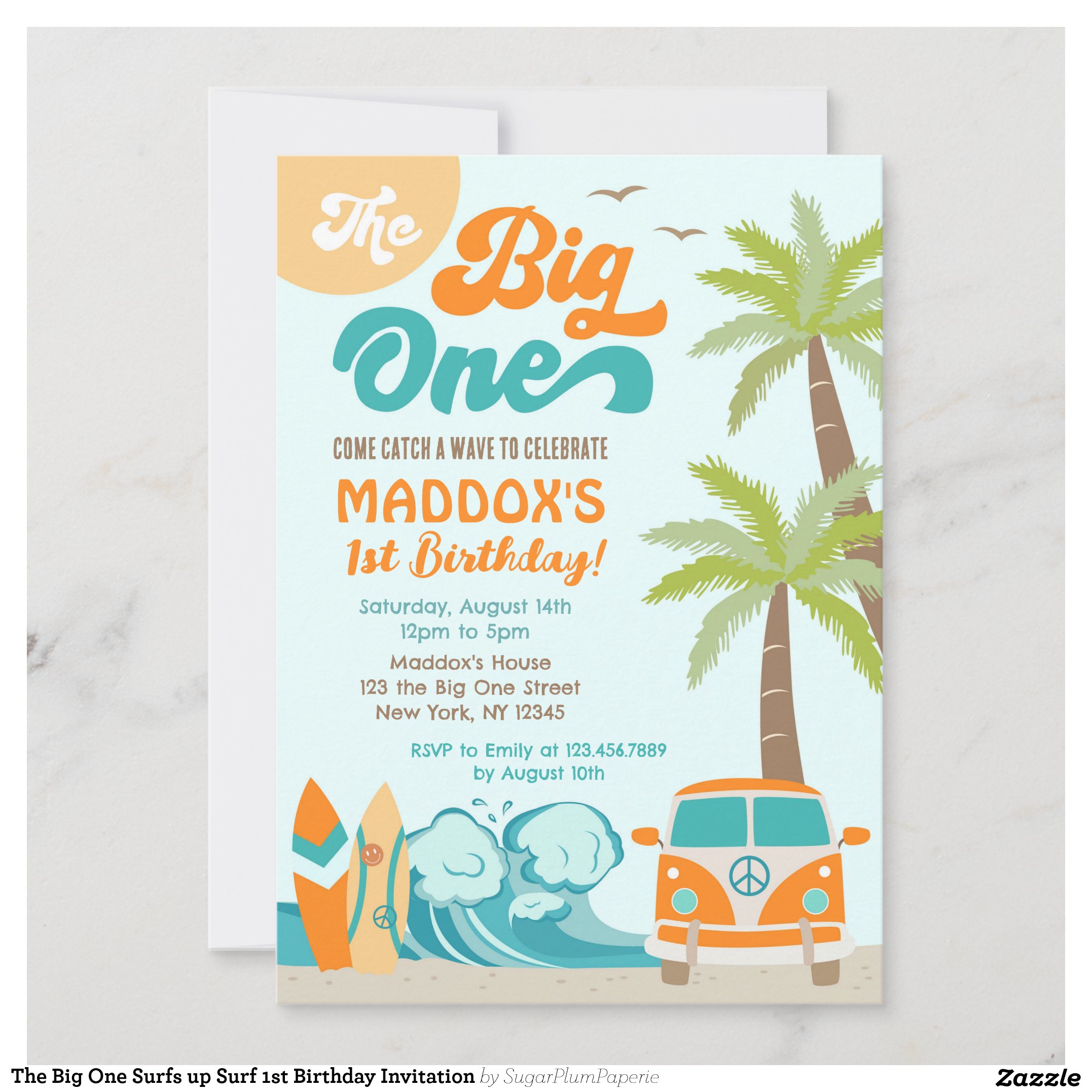 The Big One Surfs up Surf 1st Birthday Invitation