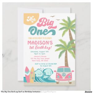 The Big One Surfs up Surf 1st Birthday Invitation