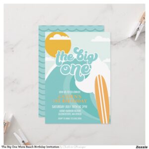 The Big One Wave Beach Birthday Invitation