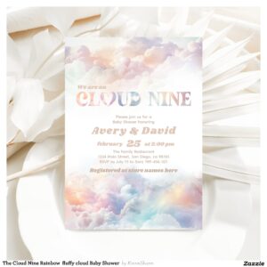 The Cloud Nine Rainbow fluffy cloud Baby Shower Invitation