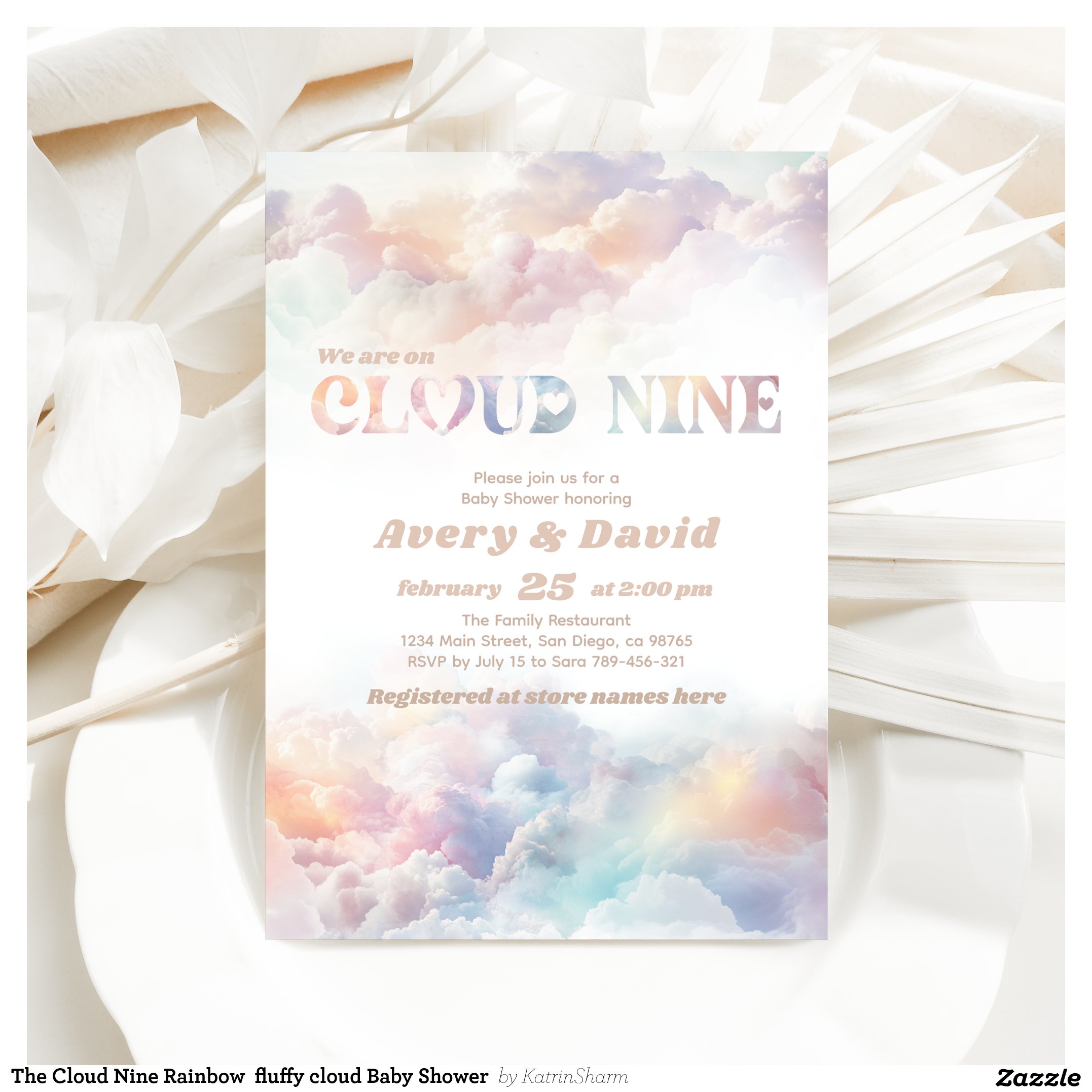 The Cloud Nine Rainbow fluffy cloud Baby Shower Invitation