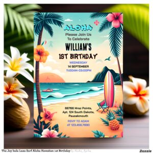 The Joy hula Luau Surf Aloha Hawaiian 1st Birthday Invitation