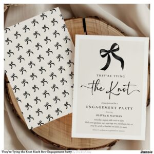 They're Tying the Knot Black Bow Engagement Party Invitation