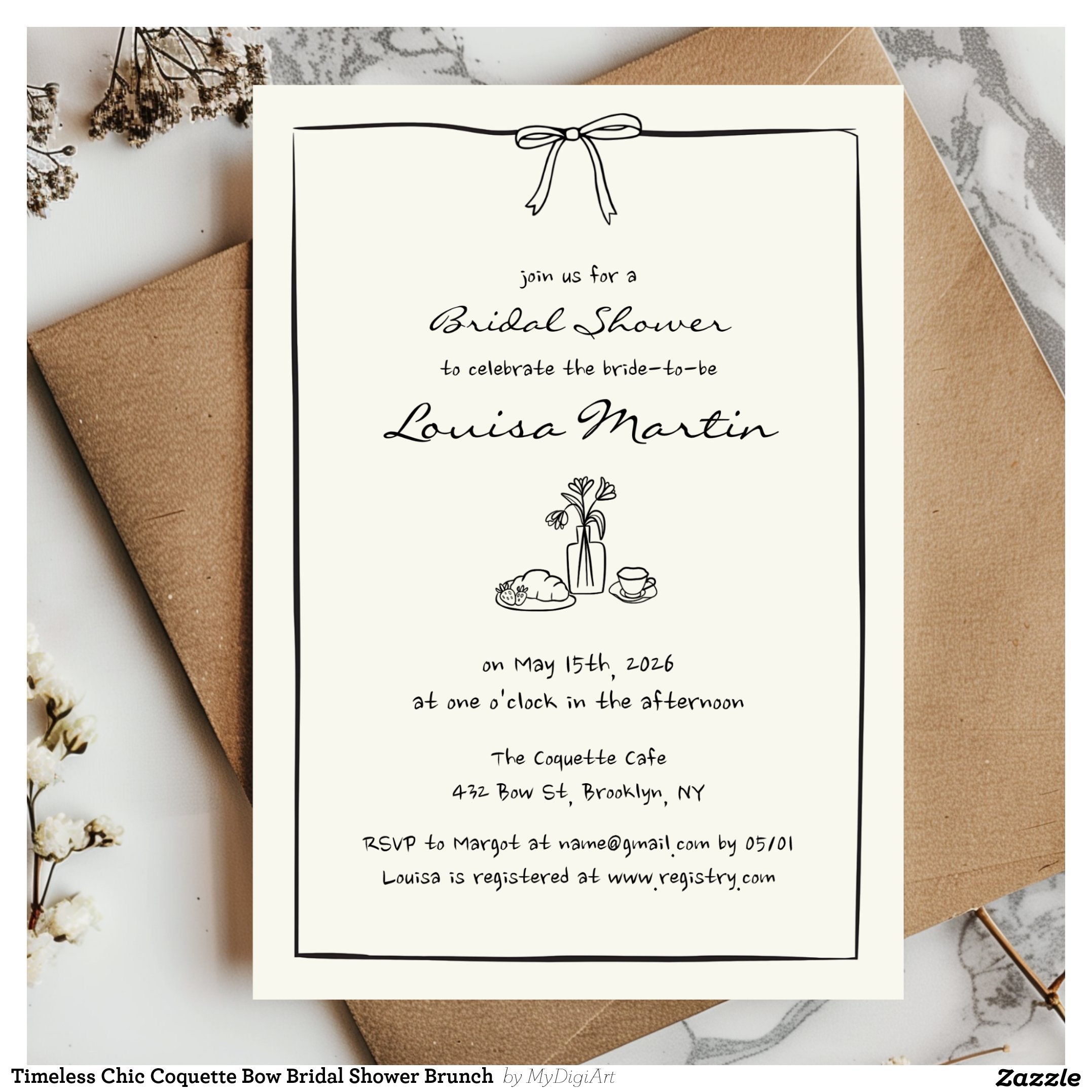Timeless Chic Coquette Bow Bridal Shower Brunch Invitation