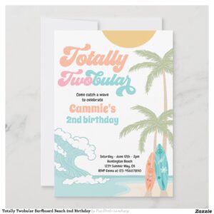 Totally Twobular Surfboard Beach 2nd Birthday Invitation