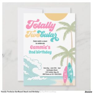 Totally Twobular Surfboard Beach 2nd Birthday Invitation