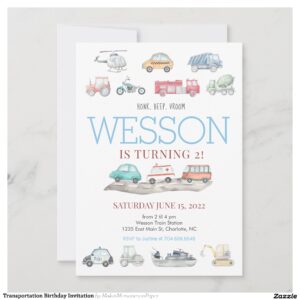Transportation Birthday Invitation
