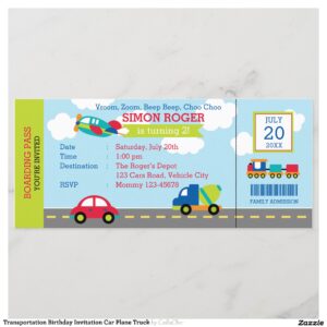Transportation Birthday Invitation Car Plane Truck