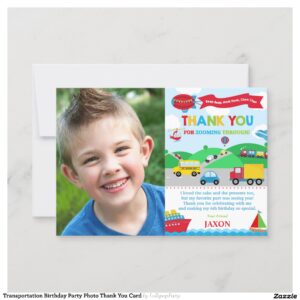 Transportation Birthday Party Photo Thank You Card