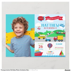 Transportation Birthday Photo Invitation Boy
