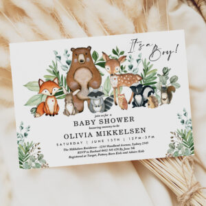 Trendy Woodland Animals Forest Boy Baby Shower Invitation