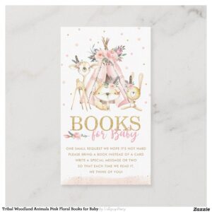 Tribal Woodland Animals Pink Floral Books for Baby Enclosure Card