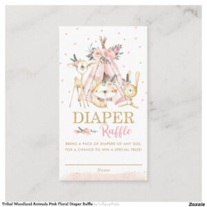 Tribal Woodland Animals Pink Floral Diaper Raffle Enclosure Card