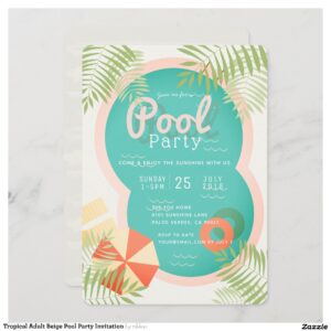 Tropical Adult Beige Pool Party Invitation