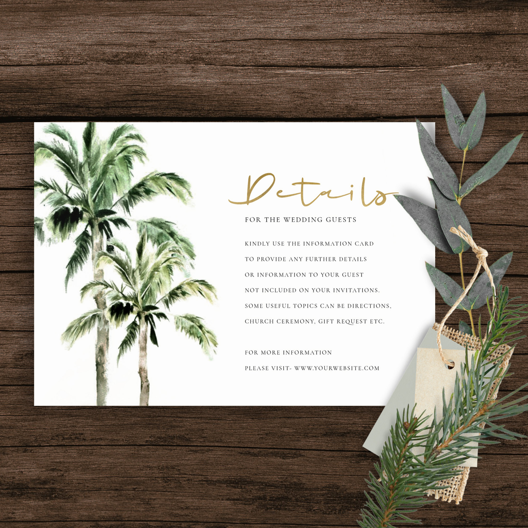 Tropical Beach Palm Trees Rustic Wedding Detail Enclosure Card