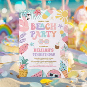 Tropical Beach Summer Ocean Birthday Party Invitation