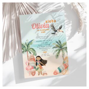 Tropical Beach Summer Surf Sea 1st Birthday Girl Invitation