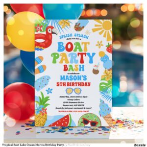 Tropical Boat Lake Ocean Marina Birthday Party Invitation