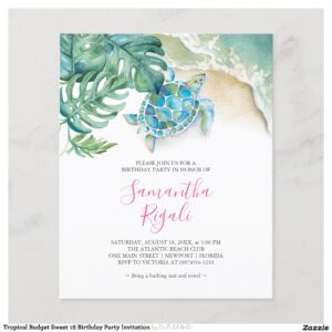 Tropical Budget Sweet 16 Birthday Party Invitation Flyer