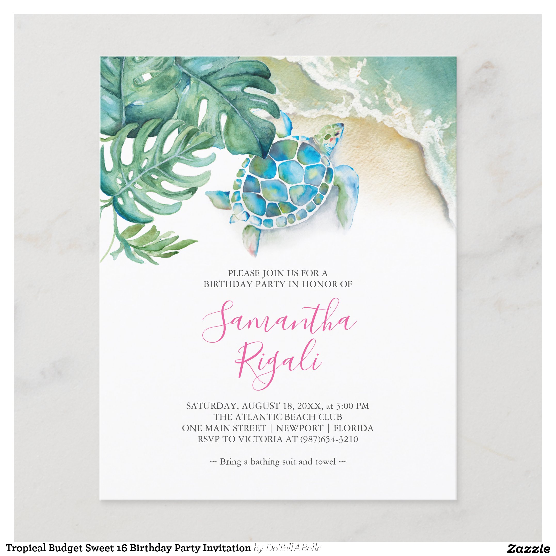 Tropical Budget Sweet 16 Birthday Party Invitation Flyer