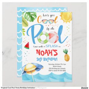 Tropical Cool Pool Party Birthday Invitation
