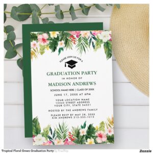 Tropical Floral Green Graduation Party Invitation