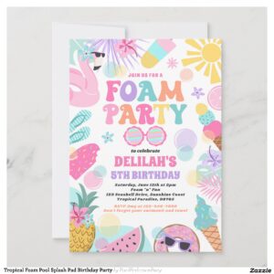 Tropical Foam Pool Splash Pad Birthday Party Invitation