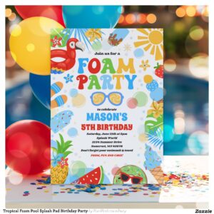 Tropical Foam Pool Splash Pad Birthday Party Invitation