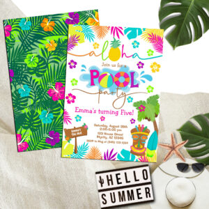 Tropical Hawaiian Luau Pool Party Kid's Birthday Invitation