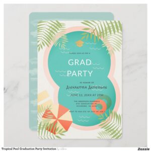 Tropical Pool Graduation Party Invitation