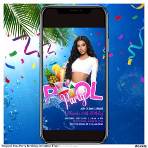 Tropical Pool Party Birthday Invitation Flyer