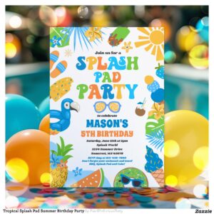 Tropical Splash Pad Summer Birthday Party Invitation