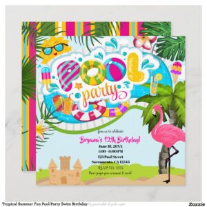 Tropical Summer Fun Pool Party Swim Birthday Invitation