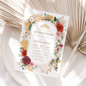Tropical Vintage Pampas Floral Garden Quincea?era Invitation