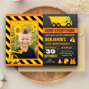 Truck Construction Birthday Party Photo Invitation