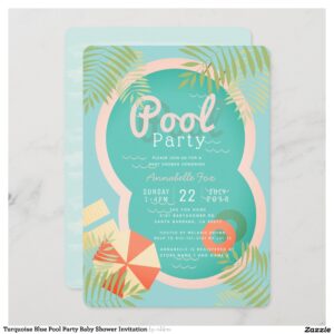 Turquoise Blue Pool Party Baby Shower Invitation