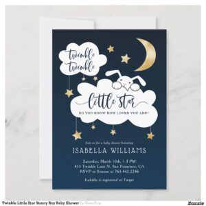 Twinkle Little Star Bunny Boy Baby Shower Invitation