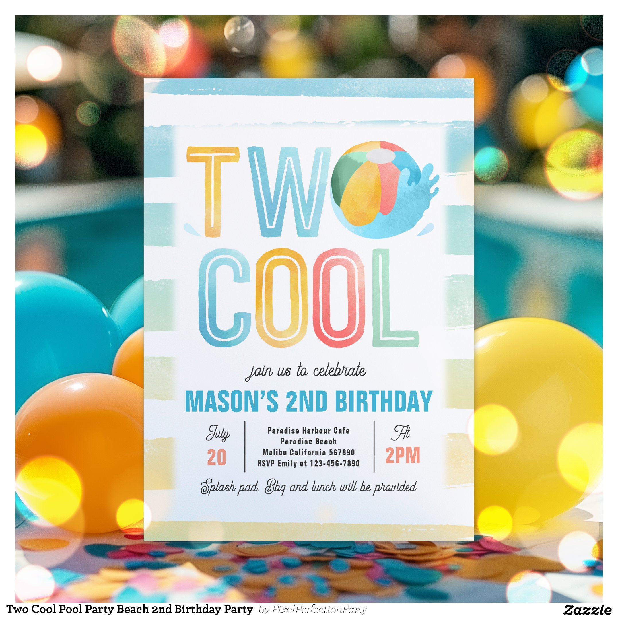 Two Cool Pool Party Beach 2nd Birthday Party Invitation