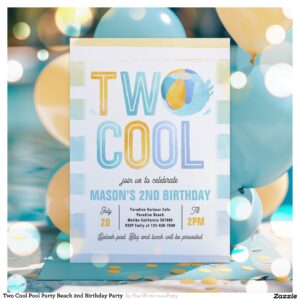 Two Cool Pool Party Beach 2nd Birthday Party Invitation